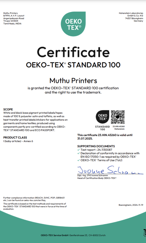 OEKO-TEX Certificate