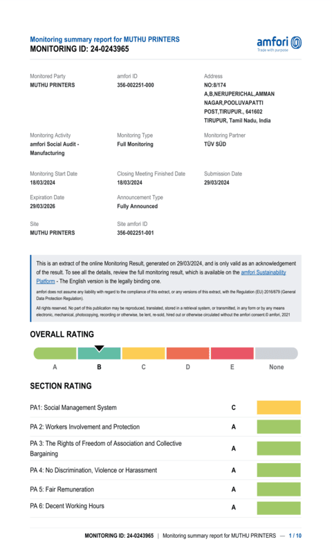 amfori BSCI Certificate